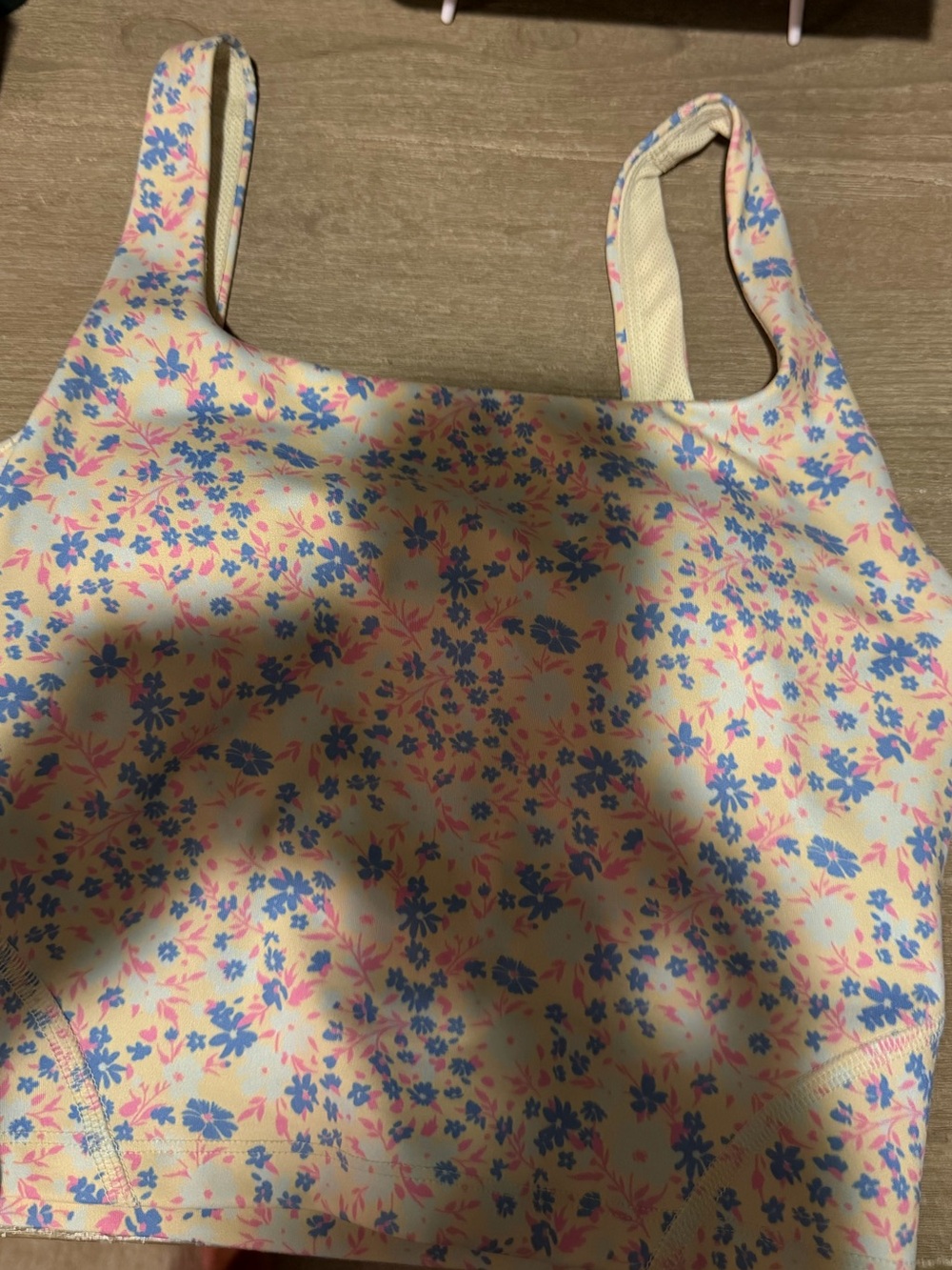 all in motion Yellow Floral Crop Top with Pink and Blue Flowers